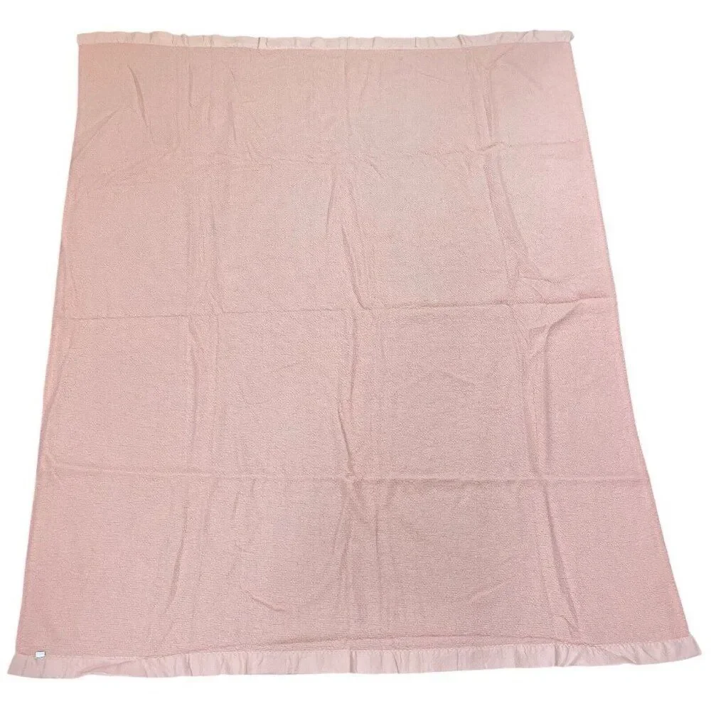 RARE Vintage 1960s Frances N Pink Waffle Weave Satin Edge Blanket 84 x 68 USA